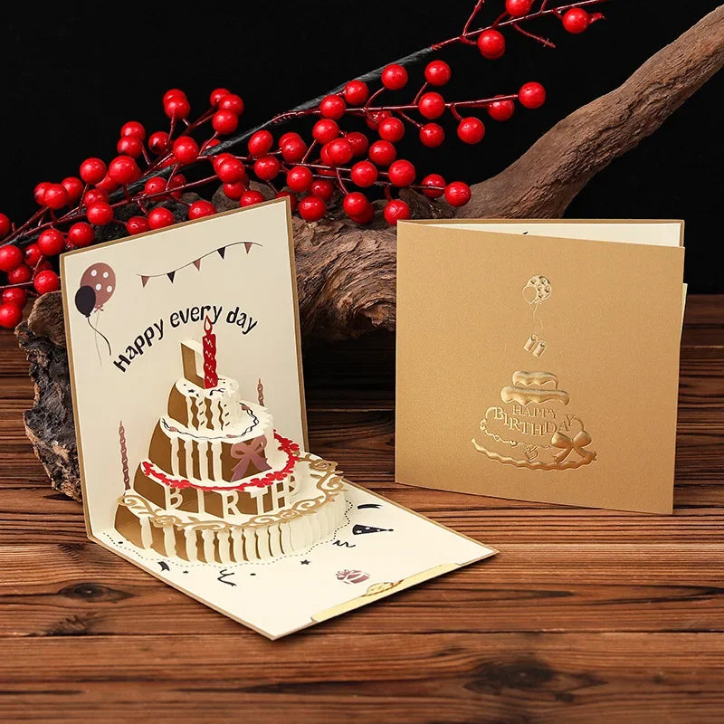 LED Light Musical Birthday Card – 3D Pop Up Cake Greeting Card with Sound Effects