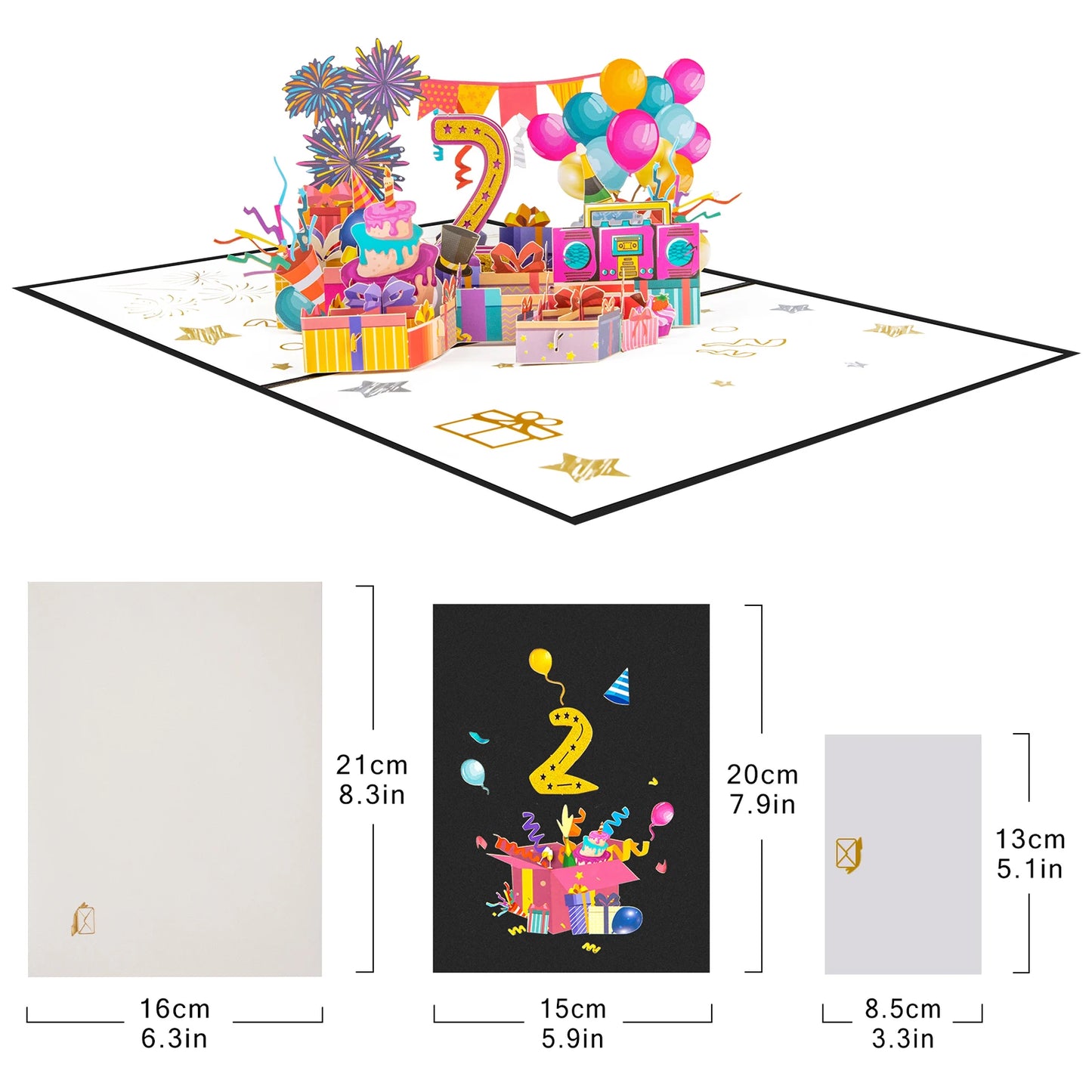 Milestone Birthday Card with Envelope – 3D Gift Box Pop Up Card 1-100
