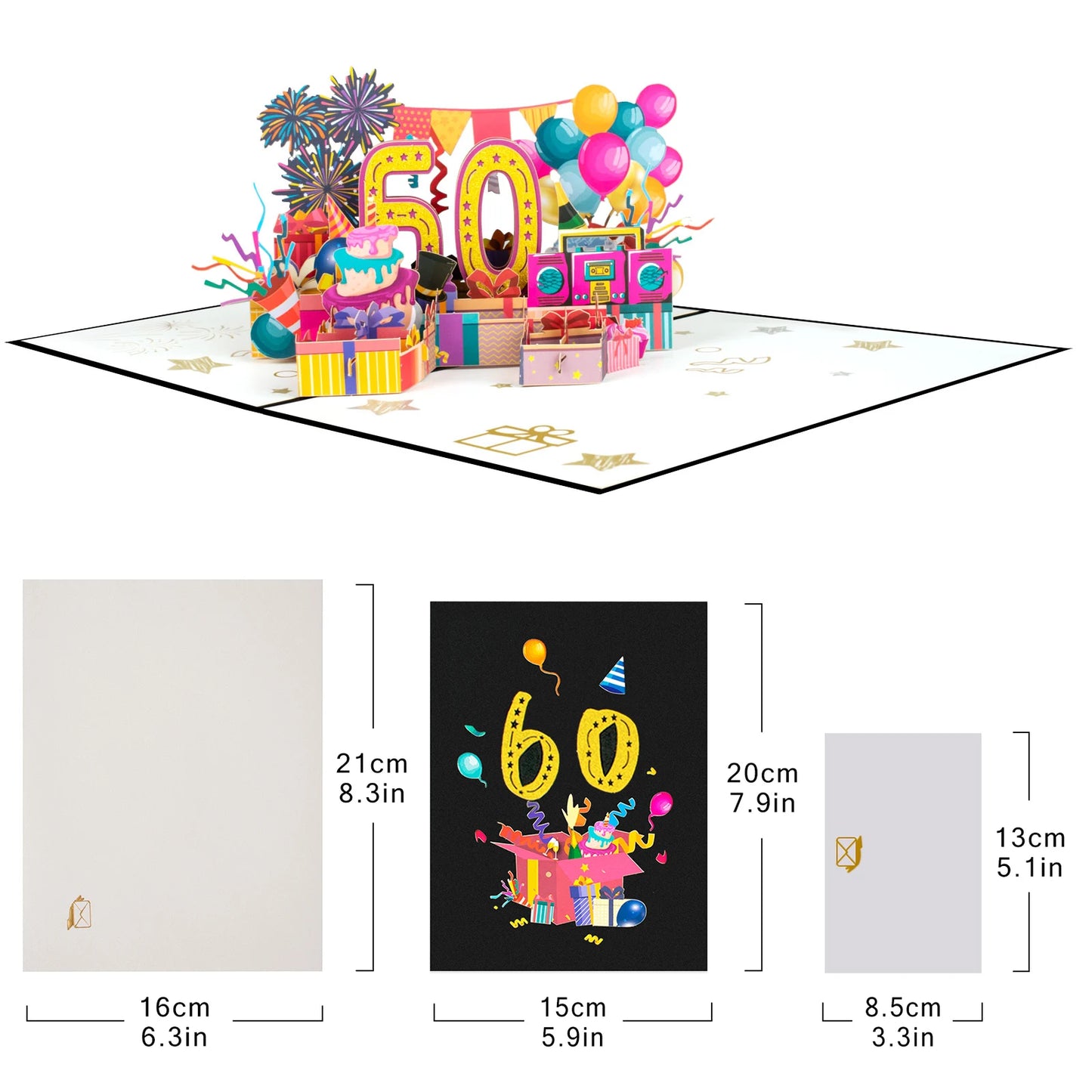 Milestone Birthday Card with Envelope – 3D Gift Box Pop Up Card 1-100