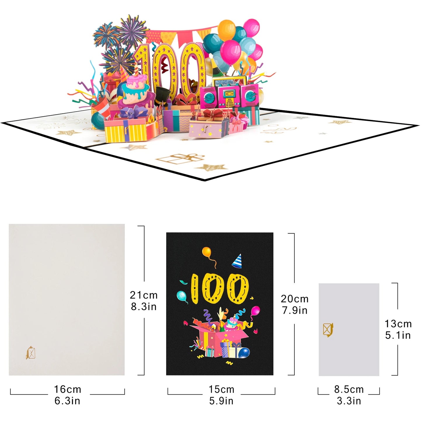 Milestone Birthday Card with Envelope – 3D Gift Box Pop Up Card 1-100