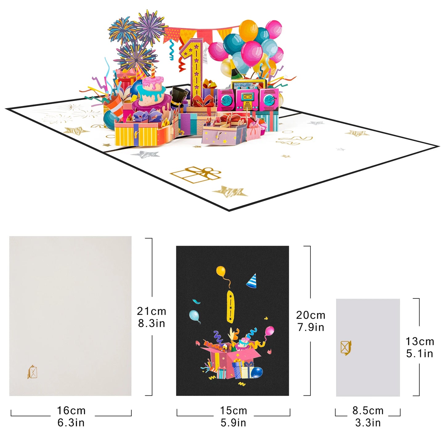 Milestone Birthday Card with Envelope – 3D Gift Box Pop Up Card 1-100