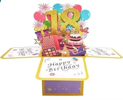 Milestone Birthday Card with Envelope – 3D Gift Box Pop Up Card for 18th 30th 40th 50th 60th