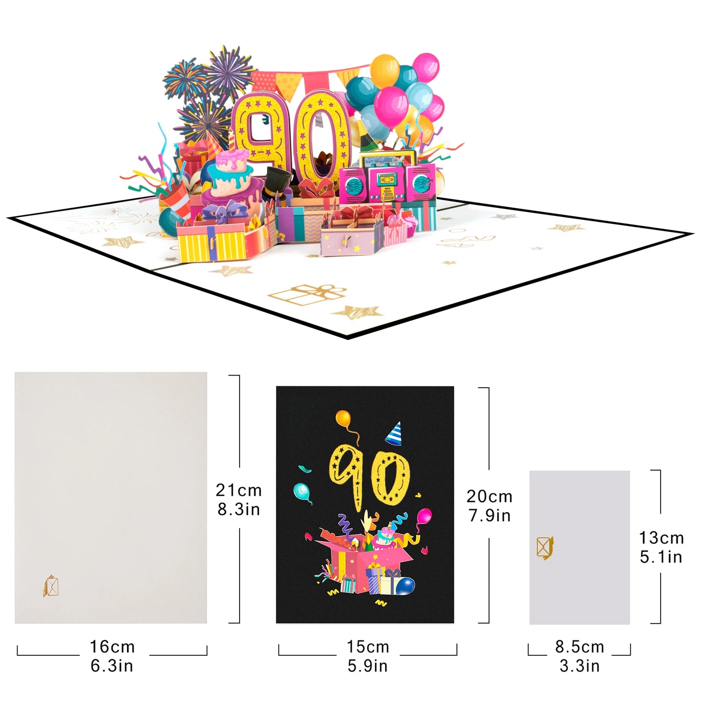 Milestone Birthday Card with Envelope – 3D Gift Box Pop Up Card 1-100