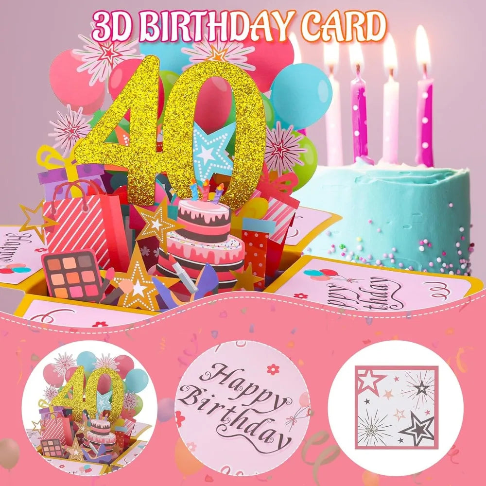 Milestone Birthday Card with Envelope – 3D Gift Box Pop Up Card for 18th 30th 40th 50th 60th