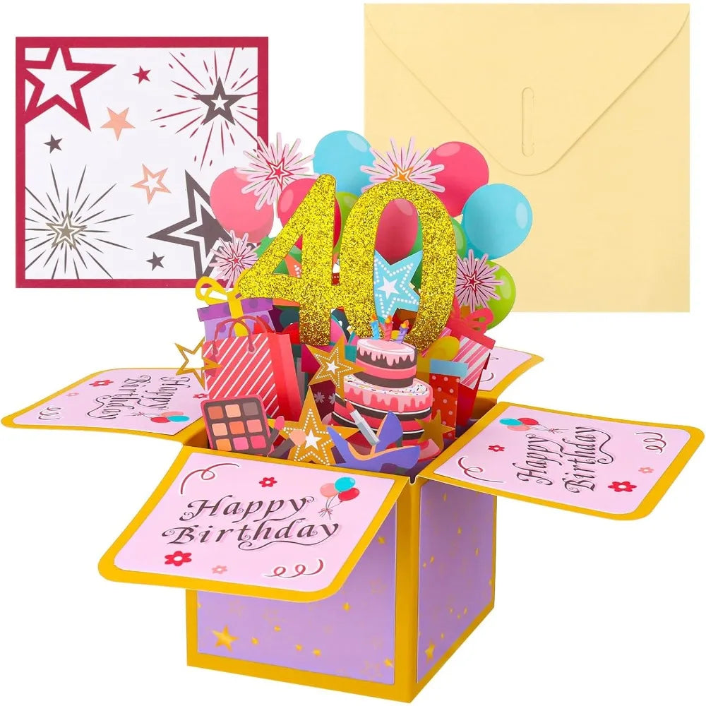 Milestone Birthday Card with Envelope – 3D Gift Box Pop Up Card for 18th 30th 40th 50th 60th