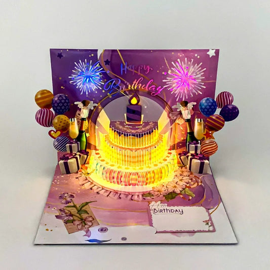 Happy Birthday Musical Pop Up Card – 3D Cake Greeting Card with Sound Effects