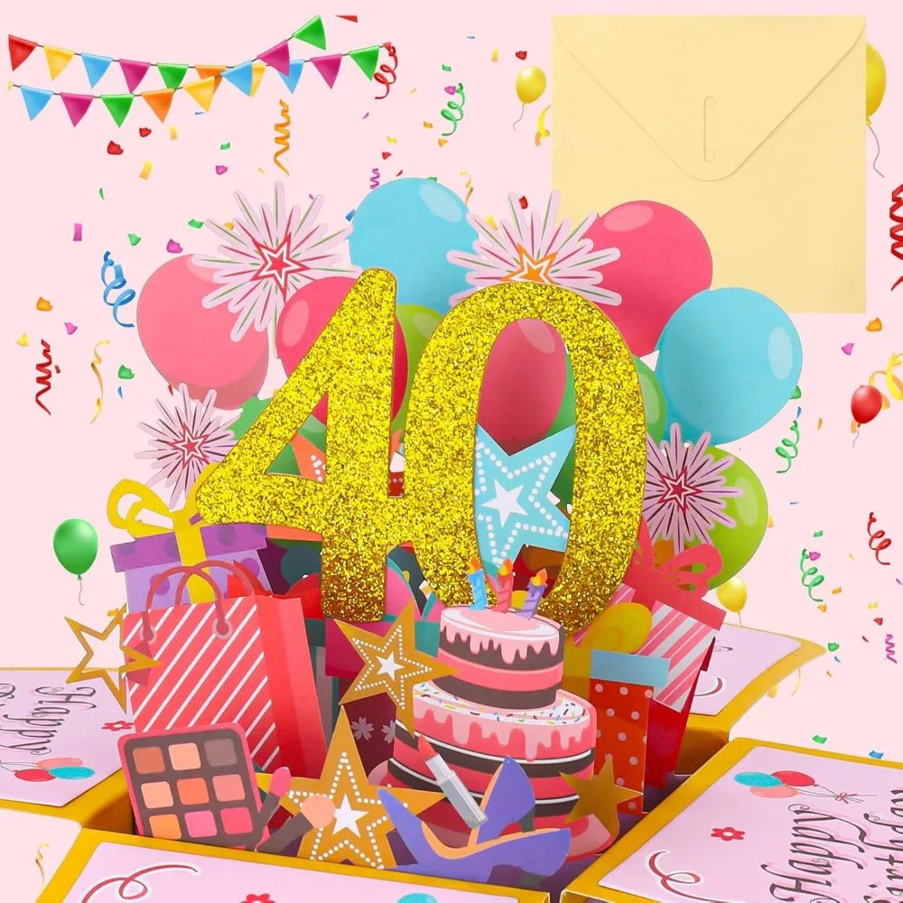 Milestone Birthday Card with Envelope – 3D Gift Box Pop Up Card for 18th 30th 40th 50th 60th