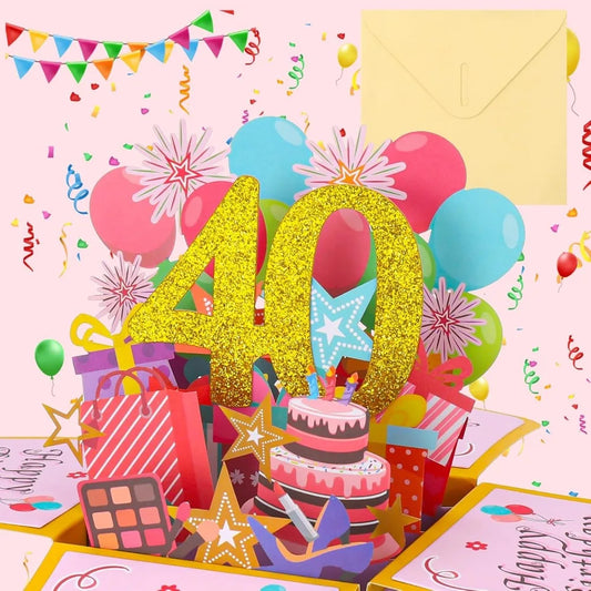 Milestone Birthday Card with Envelope – 3D Gift Box Pop Up Card for 18th 30th 40th 50th 60th