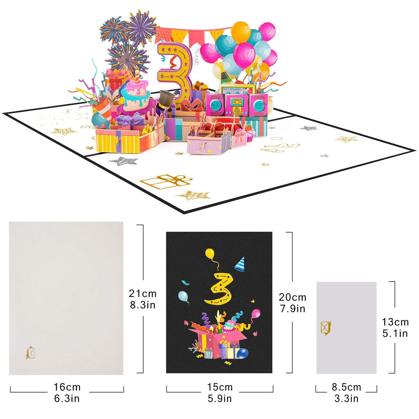 Milestone Birthday Card with Envelope – 3D Gift Box Pop Up Card 1-100
