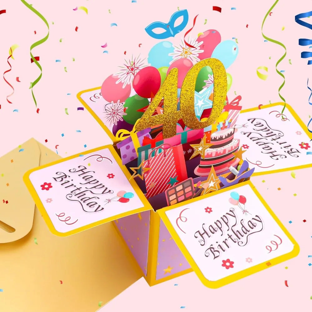 Milestone Birthday Card with Envelope – 3D Gift Box Pop Up Card for 18th 30th 40th 50th 60th